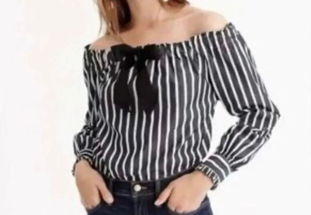 J.Crew women’s off shoulder, black and white striped Blouse S